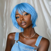 Baby Blue Layered Pixie Cut Side Swoop Wig for Cosplay 12 Inch
